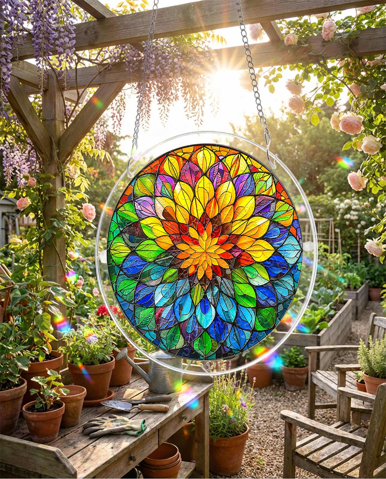 Attrape-soleil puzzle en acrylique - Mandala floraison spectrale