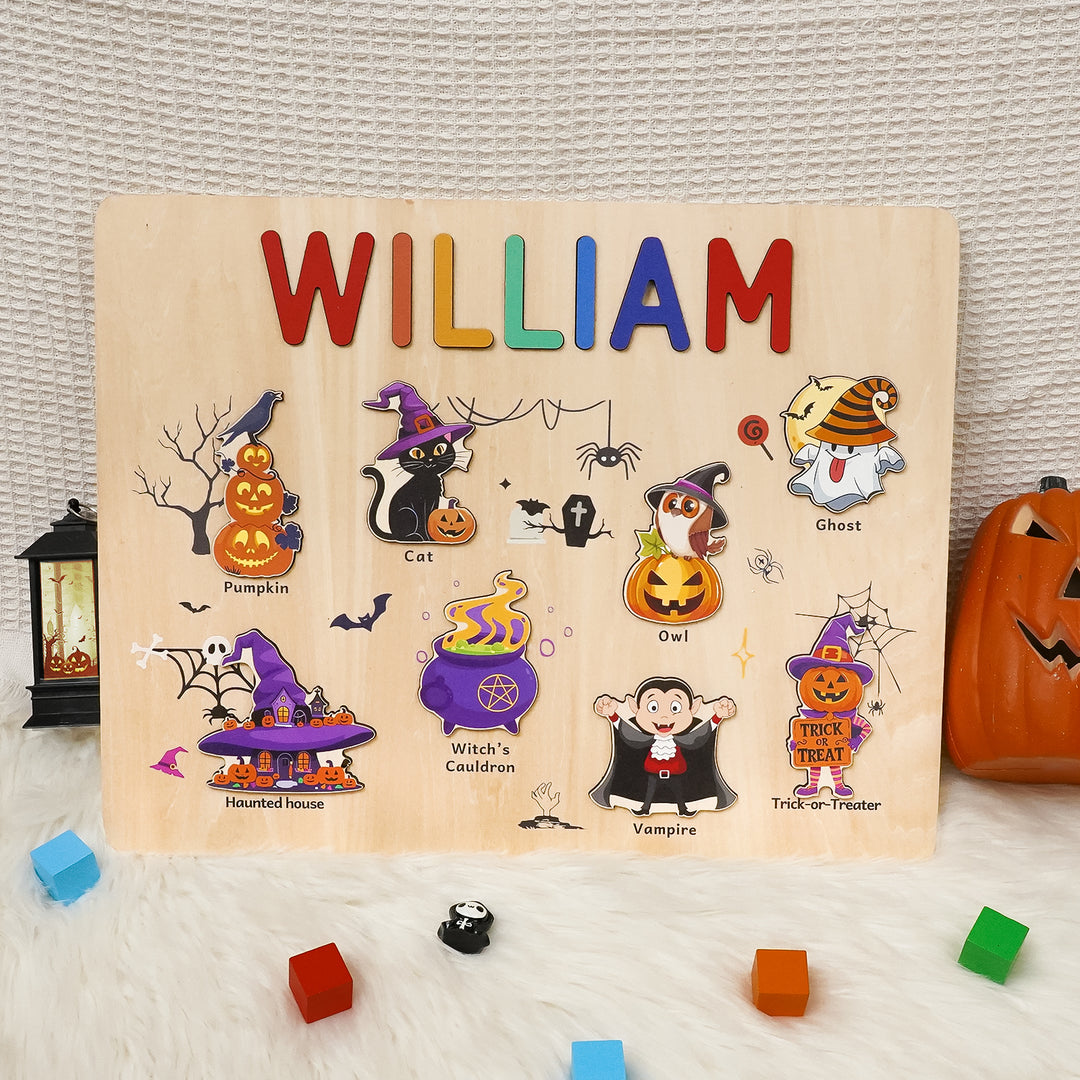 Personalized Wooden Name Puzzle -Happy Halloween for Toddlers