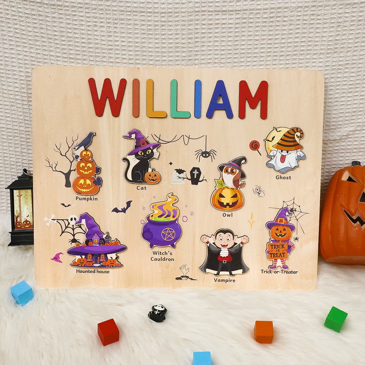 Personalized Wooden Name Puzzle -Happy Halloween for Toddlers