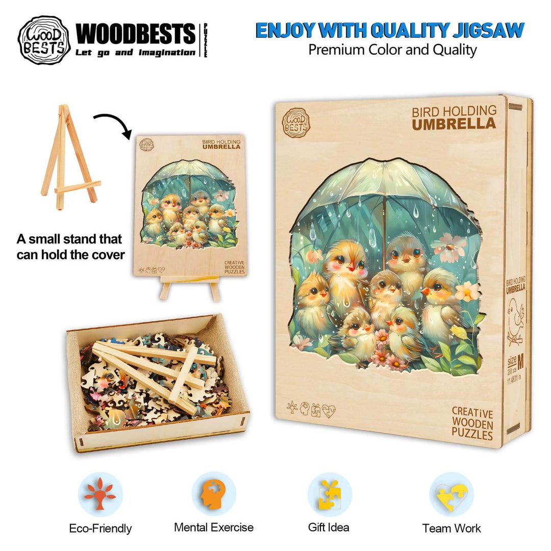 Bird Holding Umbrella Wooden Jigsaw Puzzle - By Woodbests