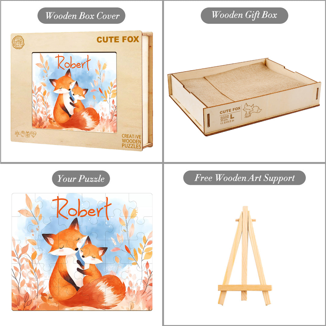 Fox Family - Children's Name Custom Wooden Jigsaw Puzzle