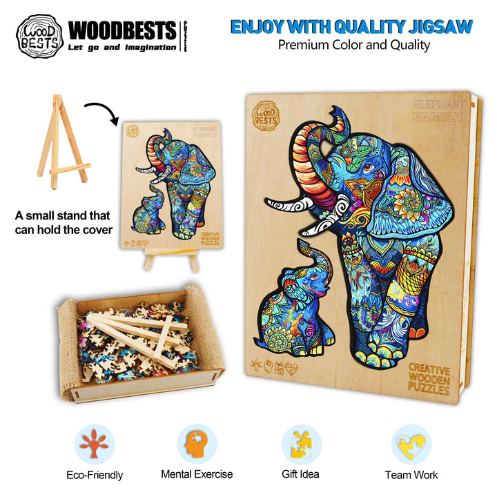 Elephant Family Wooden Jigsaw Puzzle - Woodbests