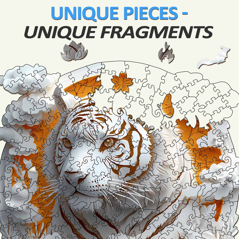 3D Paper Tiger wooden jigsaw puzzle featuring unique pieces and fragments, enhancing focus and cognitive skills.
