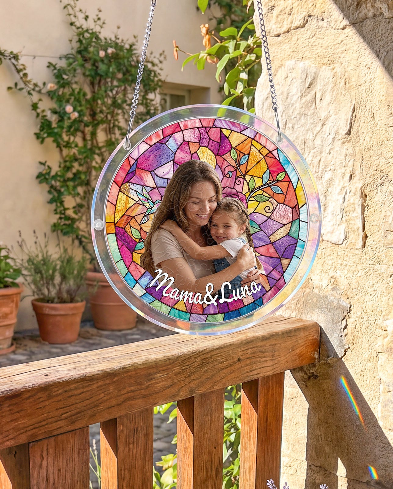 Attrape-soleil en acrylique personnalisé - Liens roses d’amour
