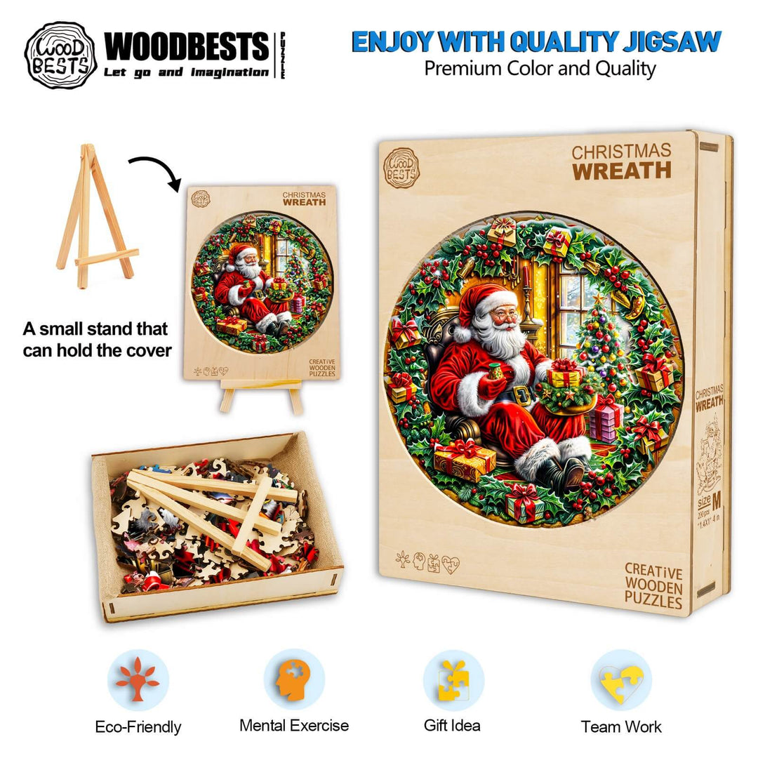 Christmas Wreath Wooden Jigsaw Puzzle - Woodbests