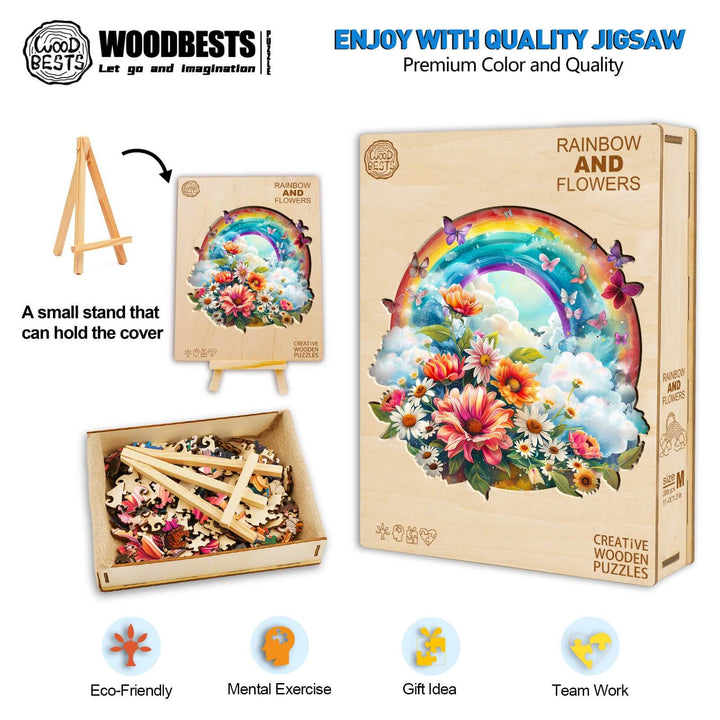 Rainbow and Flowers Wooden Jigsaw Puzzle