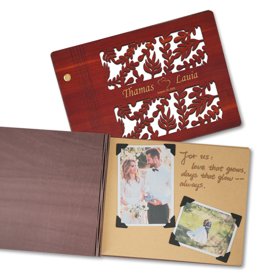Wooden Wedding Guest Book - Personalized Laser Engraved Photo Album