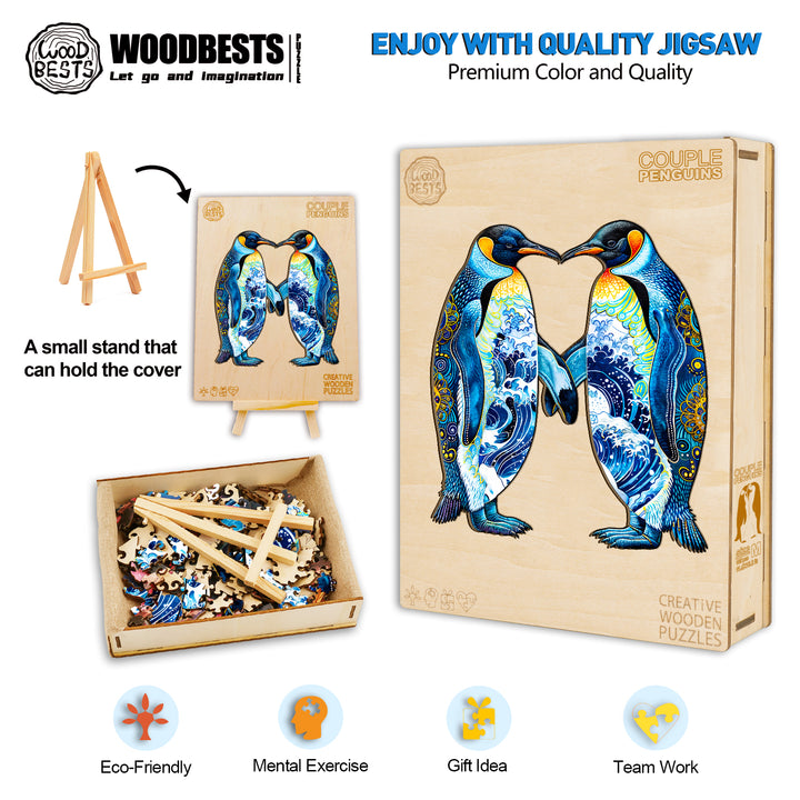 Couple Penguins Wooden Jigsaw Puzzle-Woodbests