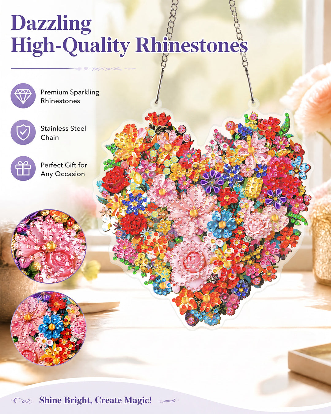 5D DIY Diamond Painting Suncatcher Kit - Blooming Heart