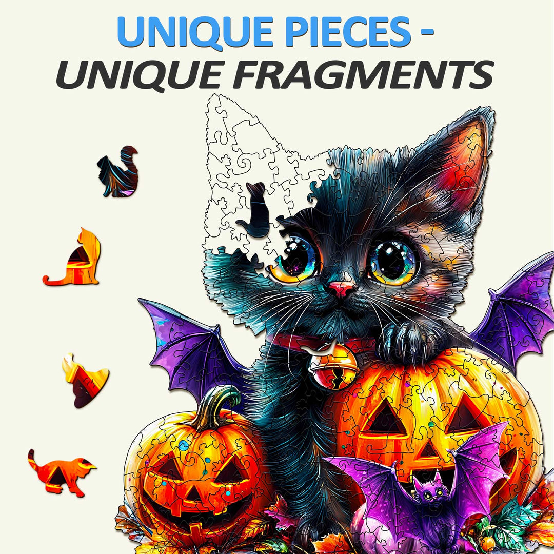 Pumpkin and Cat Wooden Jigsaw Puzzle