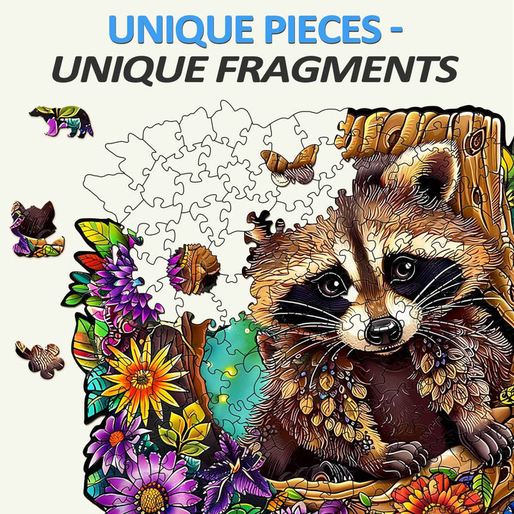 Raccoon's Secret Tree Den Holzpuzzle