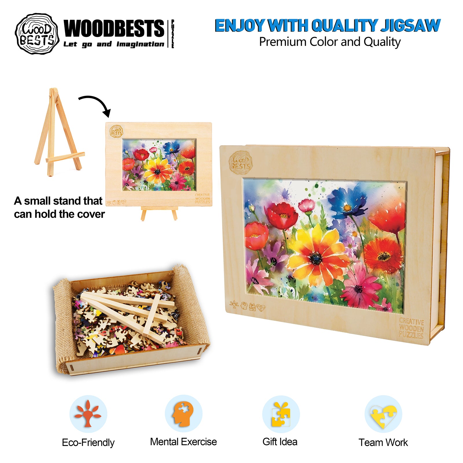 Watercolor Wildflowers Wooden Jigsaw Puzzle