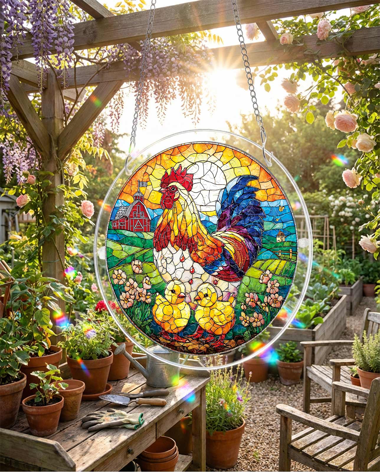 Acrylpuzzle-Sonnenfänger - Goldene Morgendämmerung Hahn