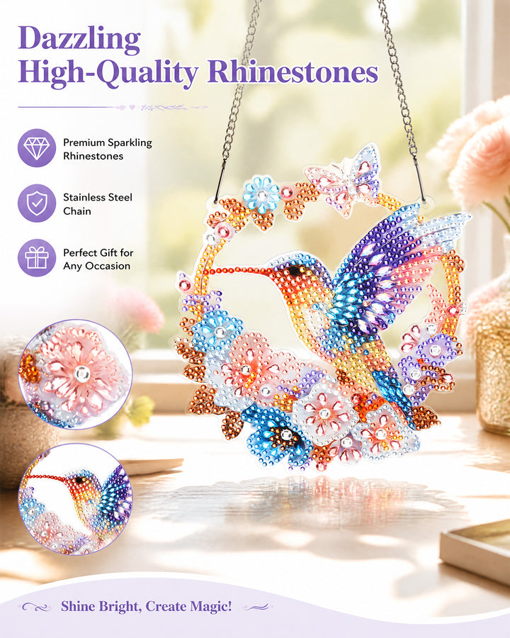 5D DIY Diamond Painting Suncatcher Kit - Hummingbird Floral Wreath