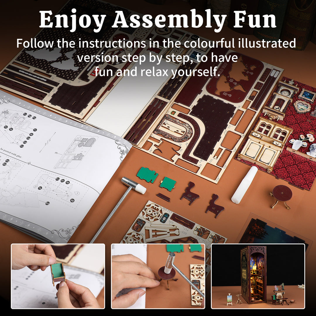 Salle d'étude rétro – Kit de coin livre DIY, puzzle en bois 3D