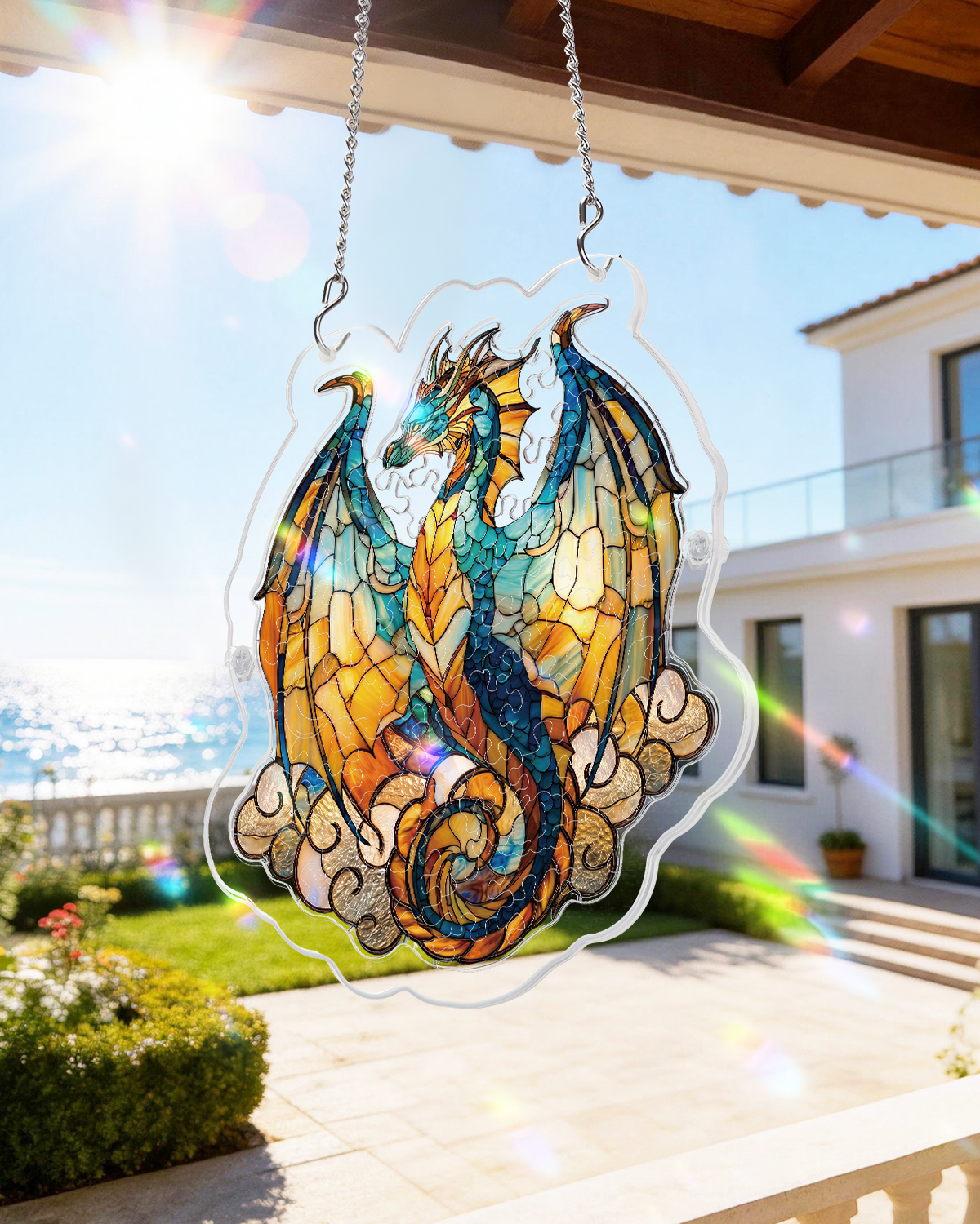Acryl-Puzzle-Sonnenfänger – Ozeanfeuer-Drache