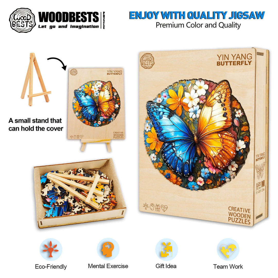 Yin Yang Butterfly Wooden Jigsaw Puzzle