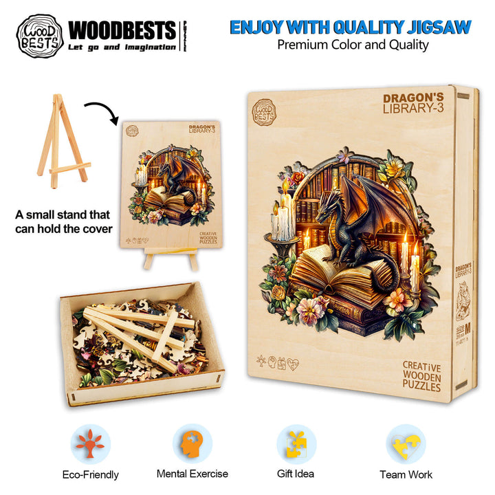 Dragon's Library-3 Wooden Jigsaw Puzzle