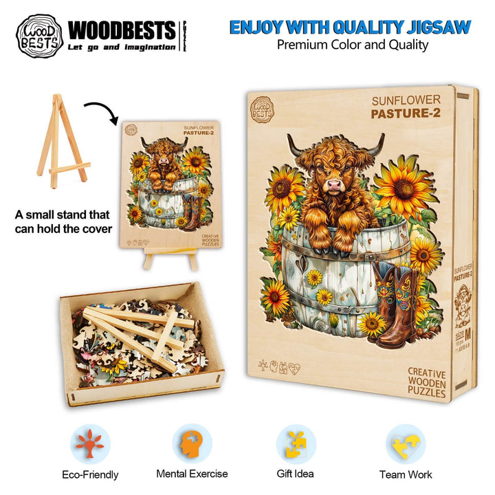 Sunflower Pasture-2 Wooden Jigsaw Puzzle