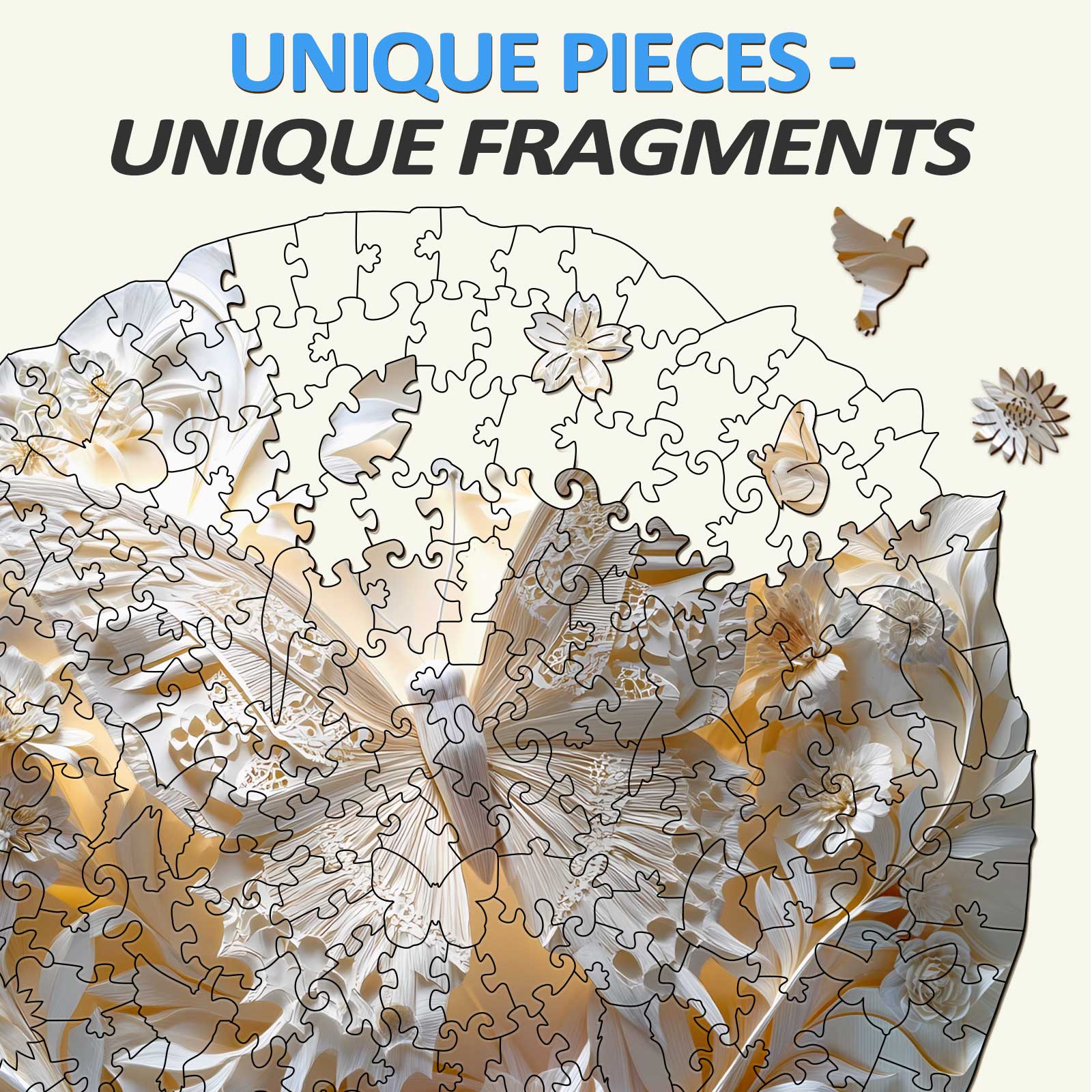 3D Paper Butterfly Wooden Jigsaw Puzzle featuring unique pieces and fragments for mindful gaming and puzzle-solving fun.