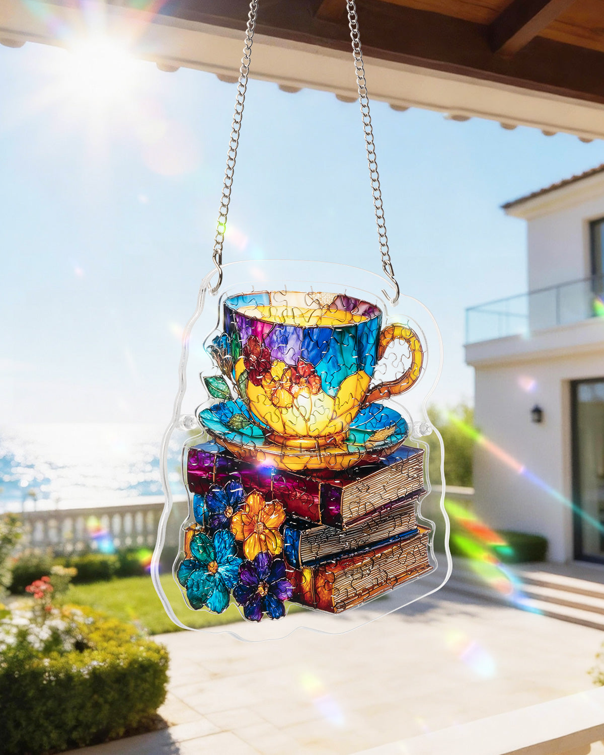 Acryl-Puzzle-Sonnenfänger – Strahlende Blüte Teetasse