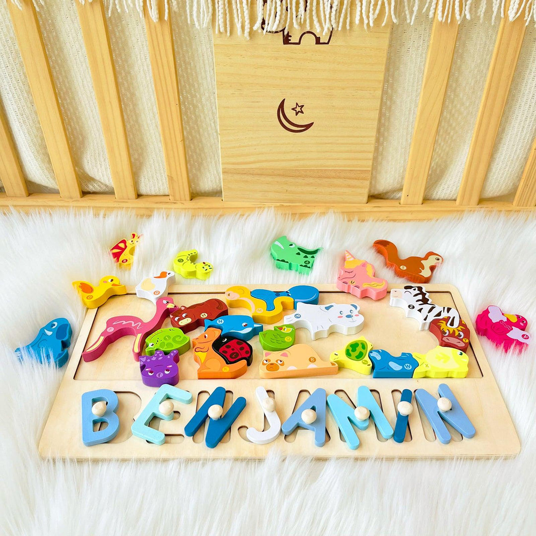Personalized Baby Name Puzzle With Different Animals-Woodbests