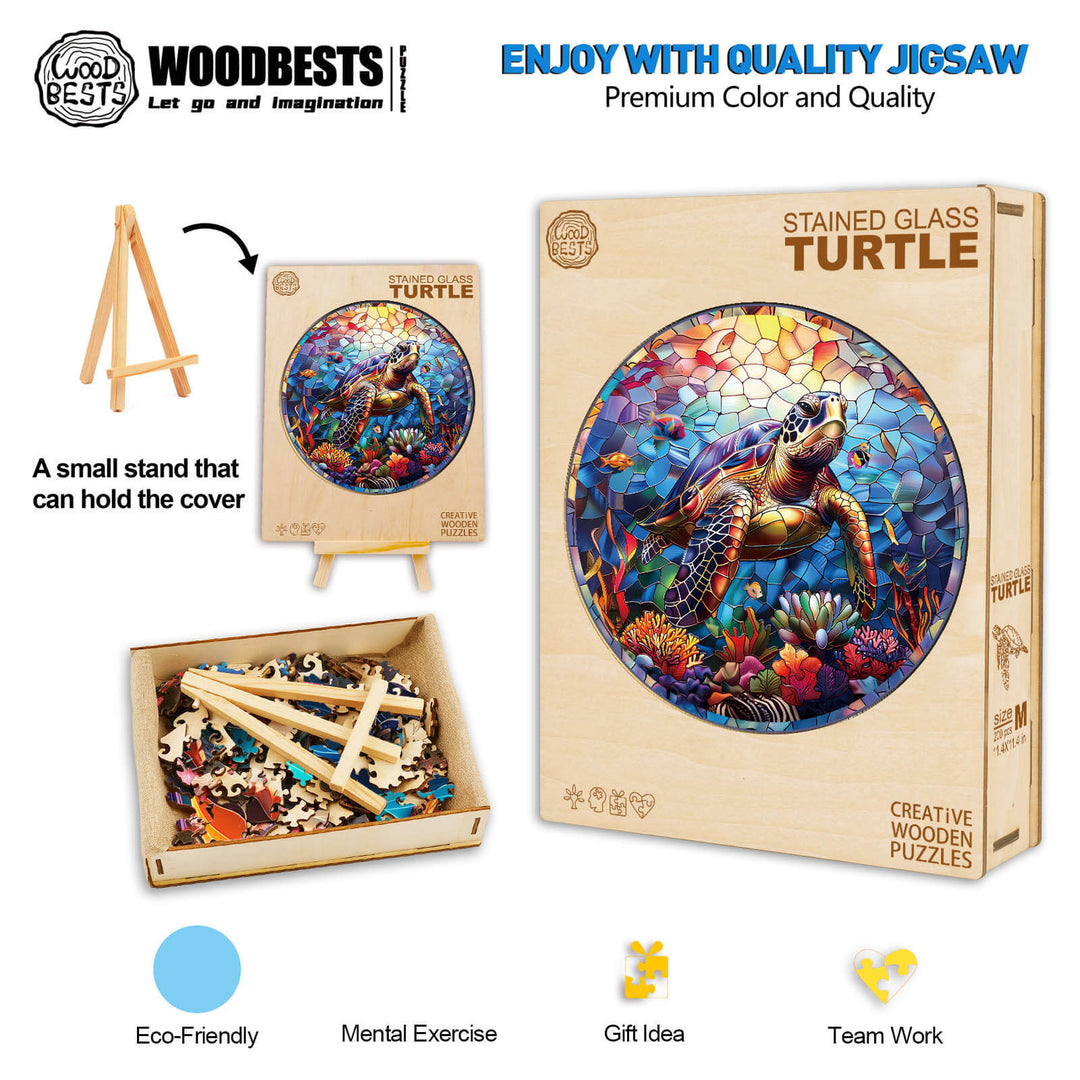 Stained Glass Turtle Wooden Jigsaw Puzzle - Woodbests