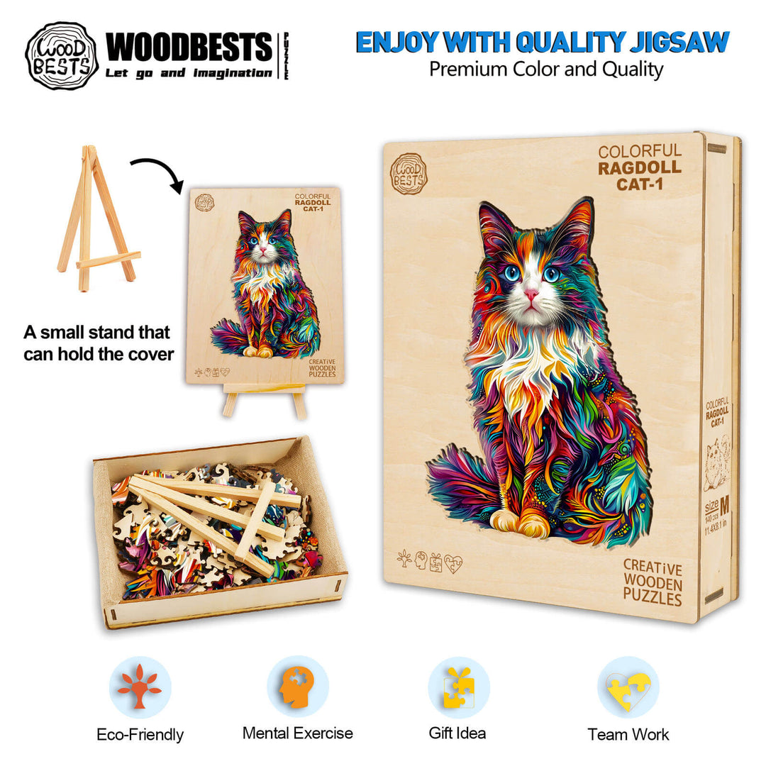 Colorful Ragdoll Cat-1 Wooden Jigsaw Puzzle