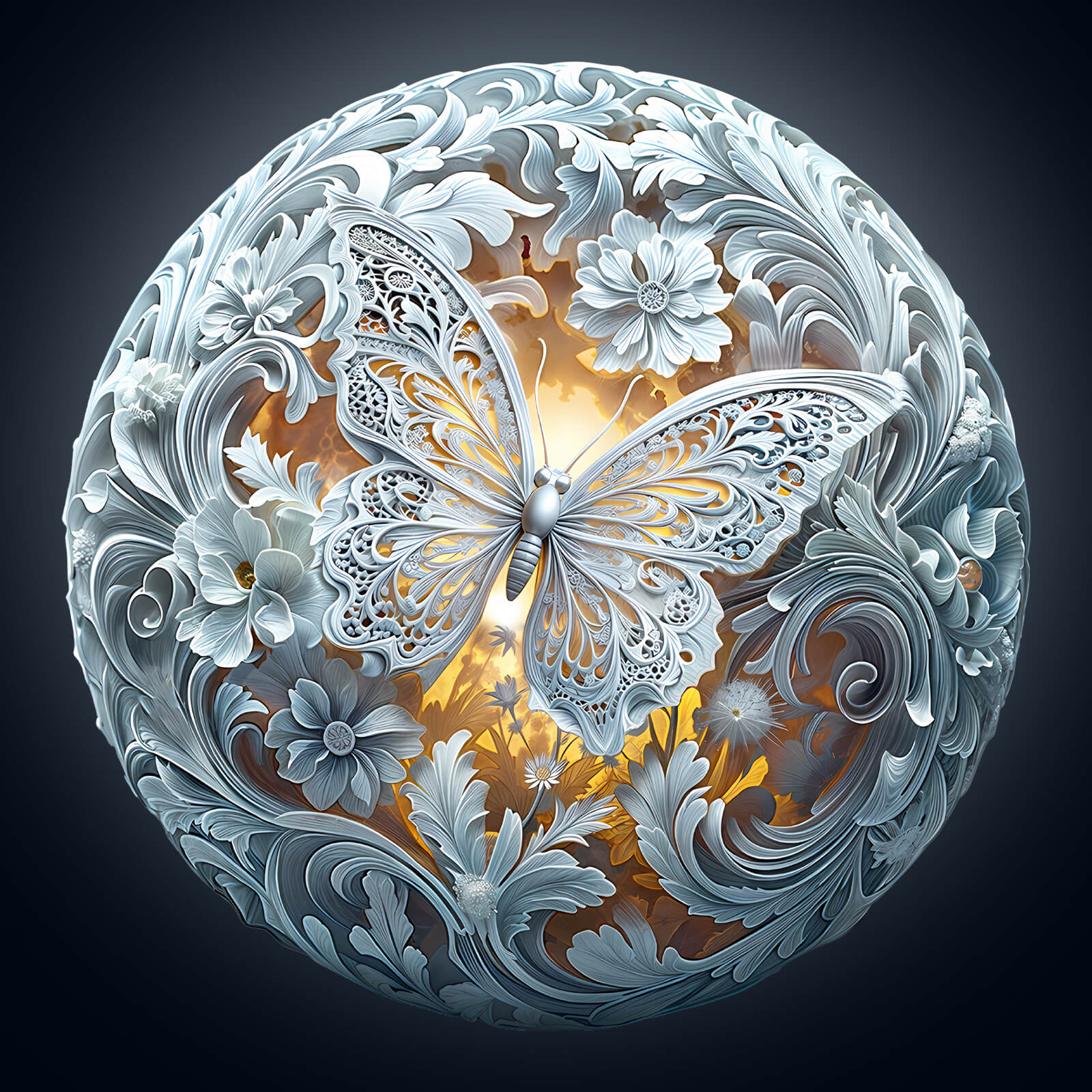 Intricate wooden puzzle featuring a butterfly surrounded by floral designs, perfect for jigsaw puzzle enthusiasts.