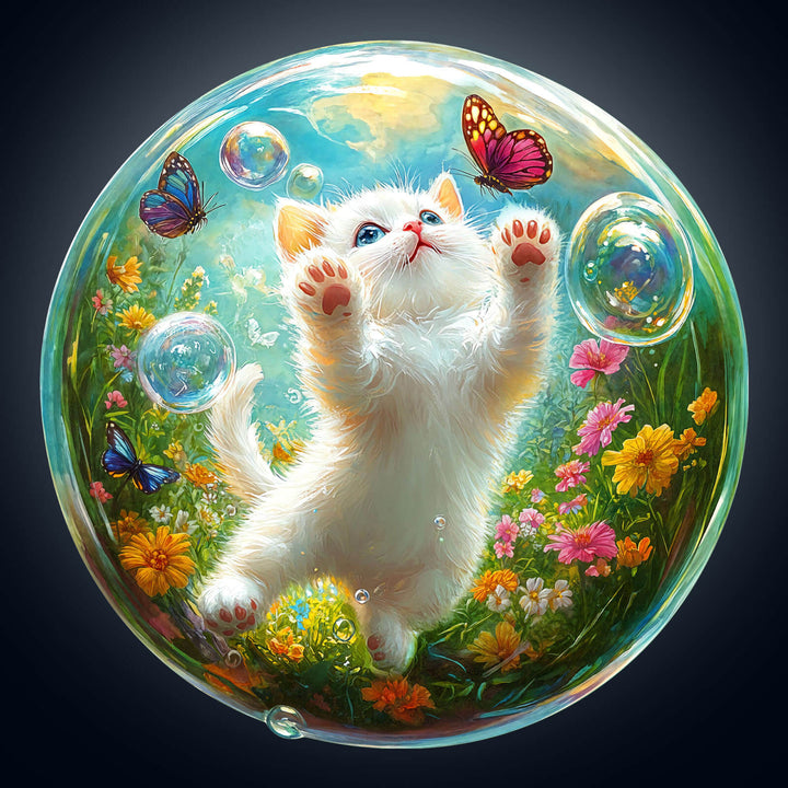Bubble Cat-2 Wooden Jigsaw Puzzle