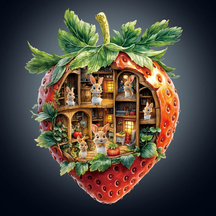 Strawberry Rabbit House Wooden Jigsaw Puzzle