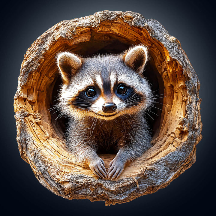 3D Tree Hole Raccoon-1 Wooden Jigsaw Puzzle