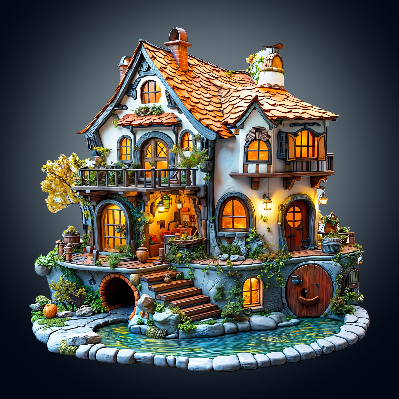 3D Glow Cottage Wooden Jigsaw Puzzle, a colorful puzzle featuring a charming cottage with glowing windows and intricate details.