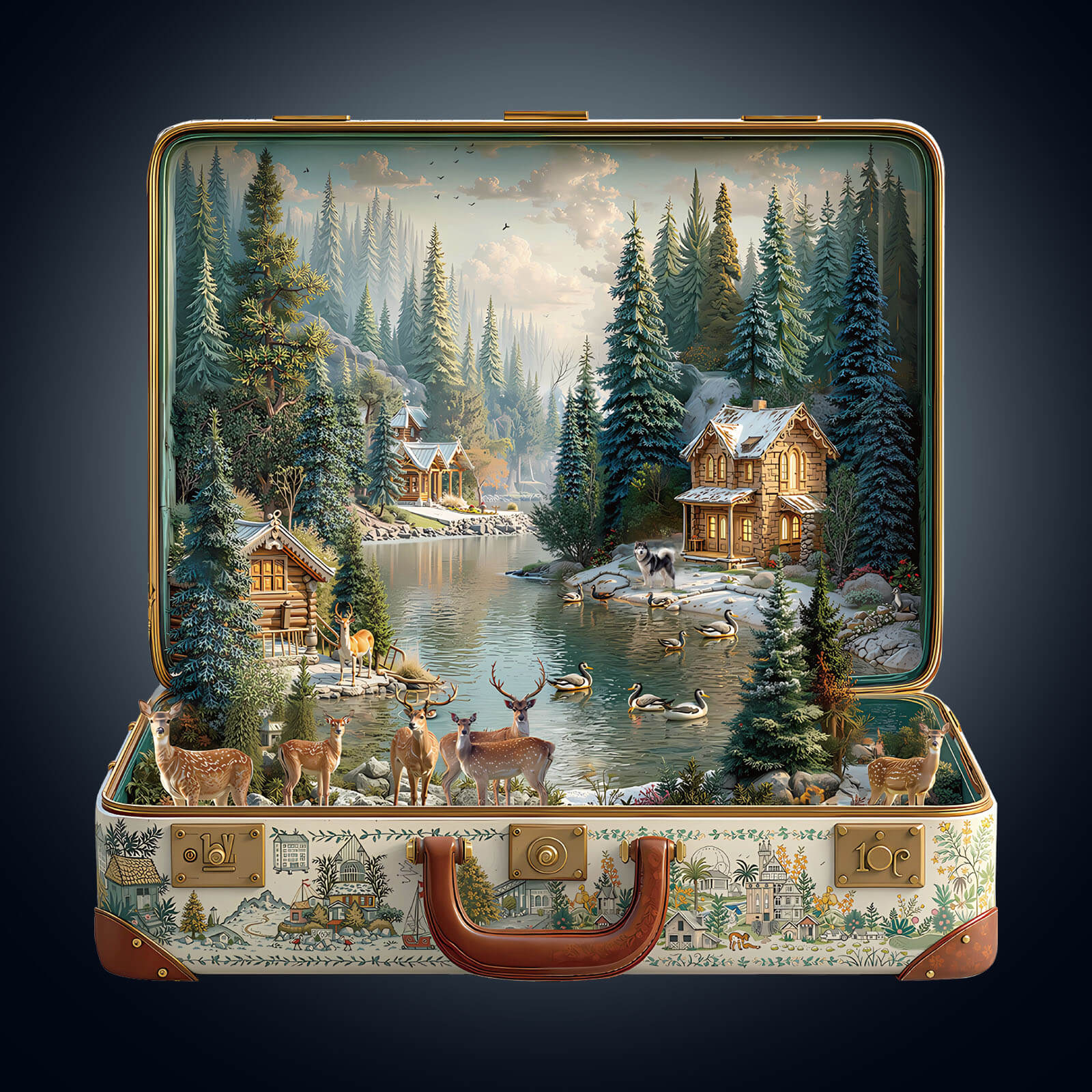 Suitcase scenery-Nordic forest Wooden Jigsaw Puzzle