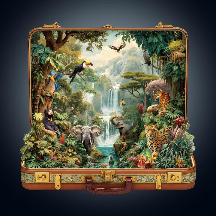 Suitcase scenery-jungle animals Wooden Jigsaw Puzzle