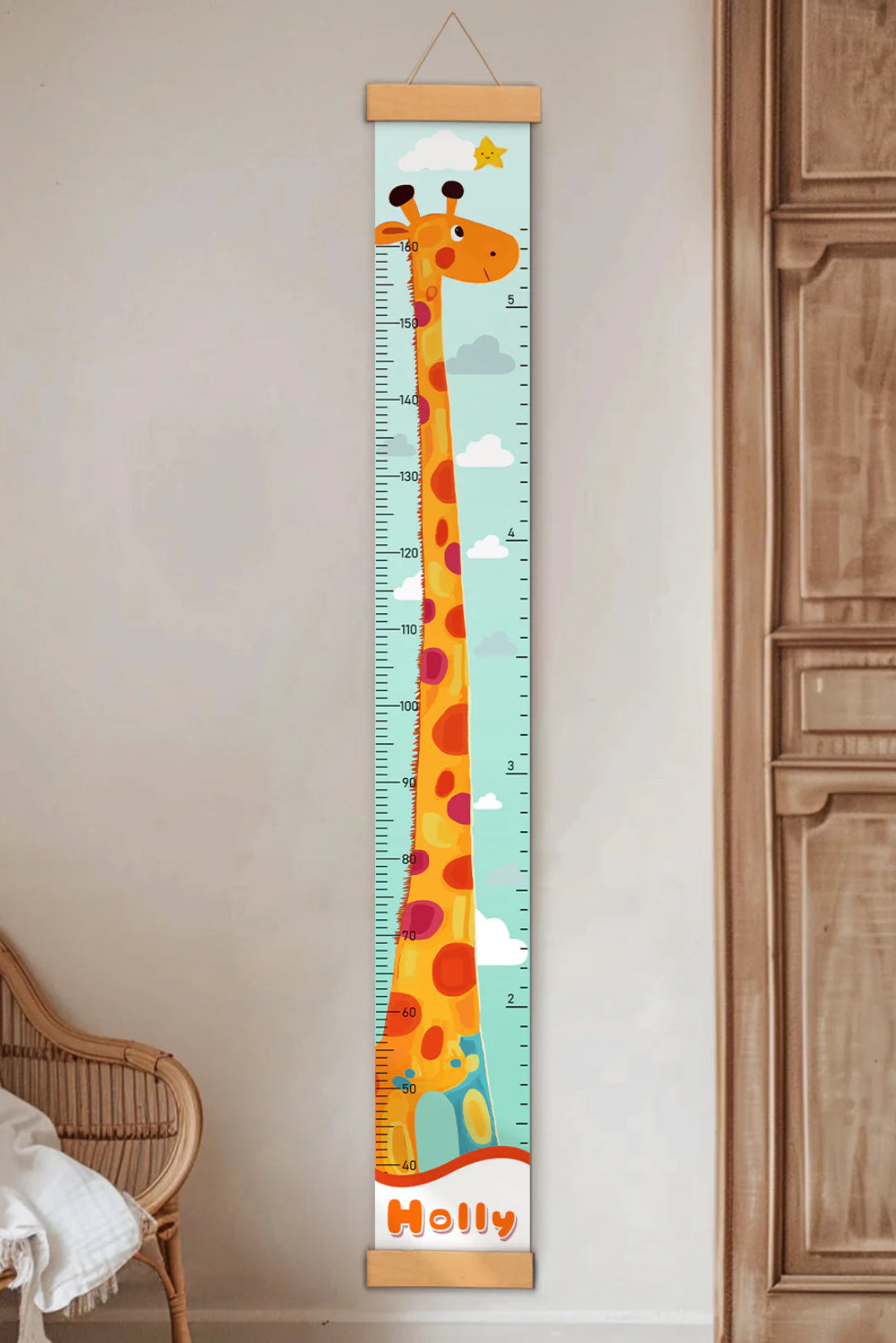 Règle de hauteur personnalisée en toile suspendue avec girafe pour la croissance