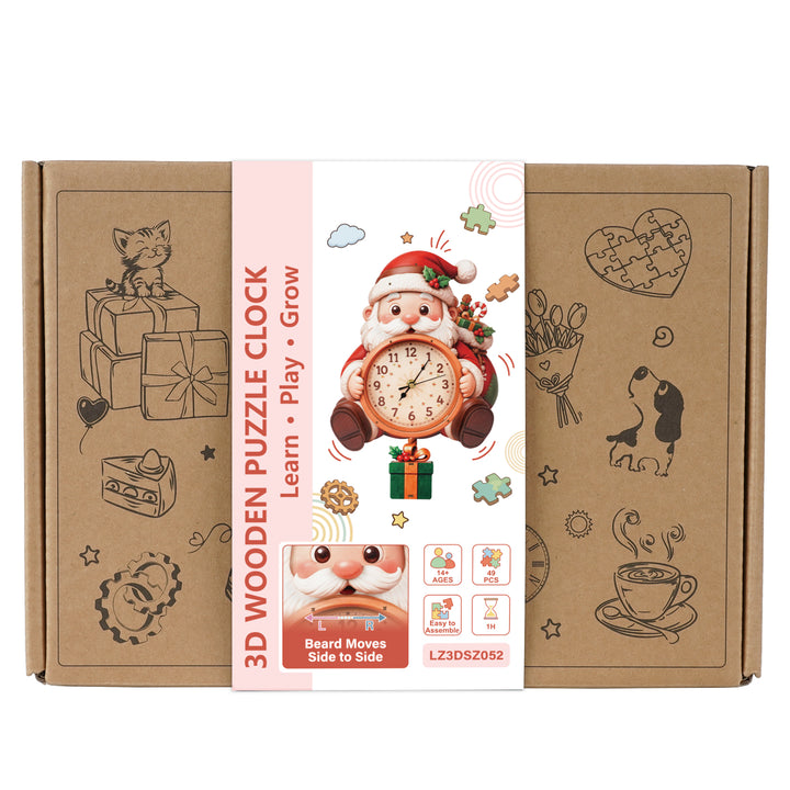 Santa Claus – DIY Wooden Clock, 3D Puzzle Craft Kit