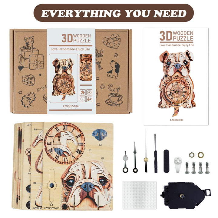 Bulldog – DIY Wooden Clock, 3D Puzzle Craft Kit
