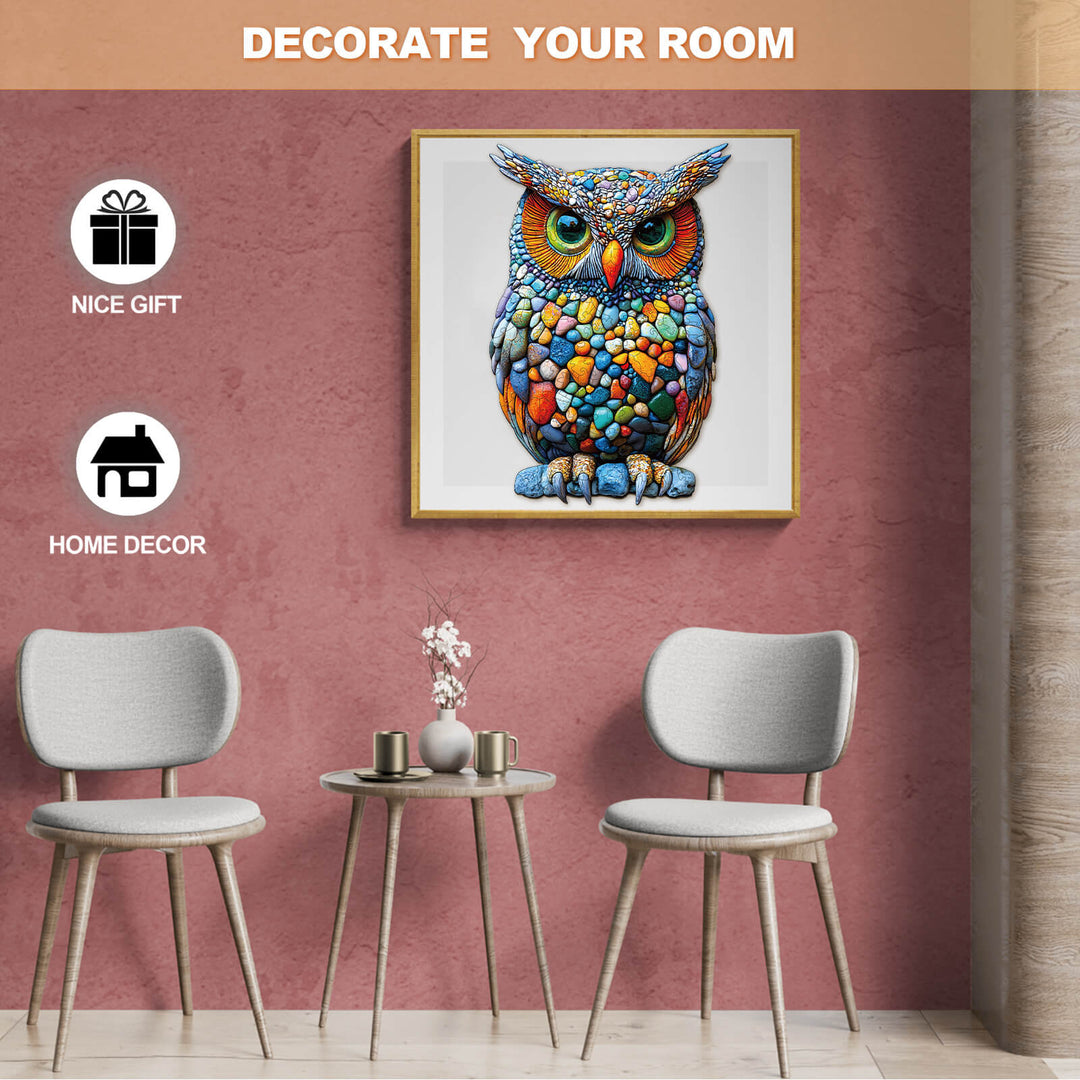 Colorful Stone Owl Wooden Jigsaw Puzzle