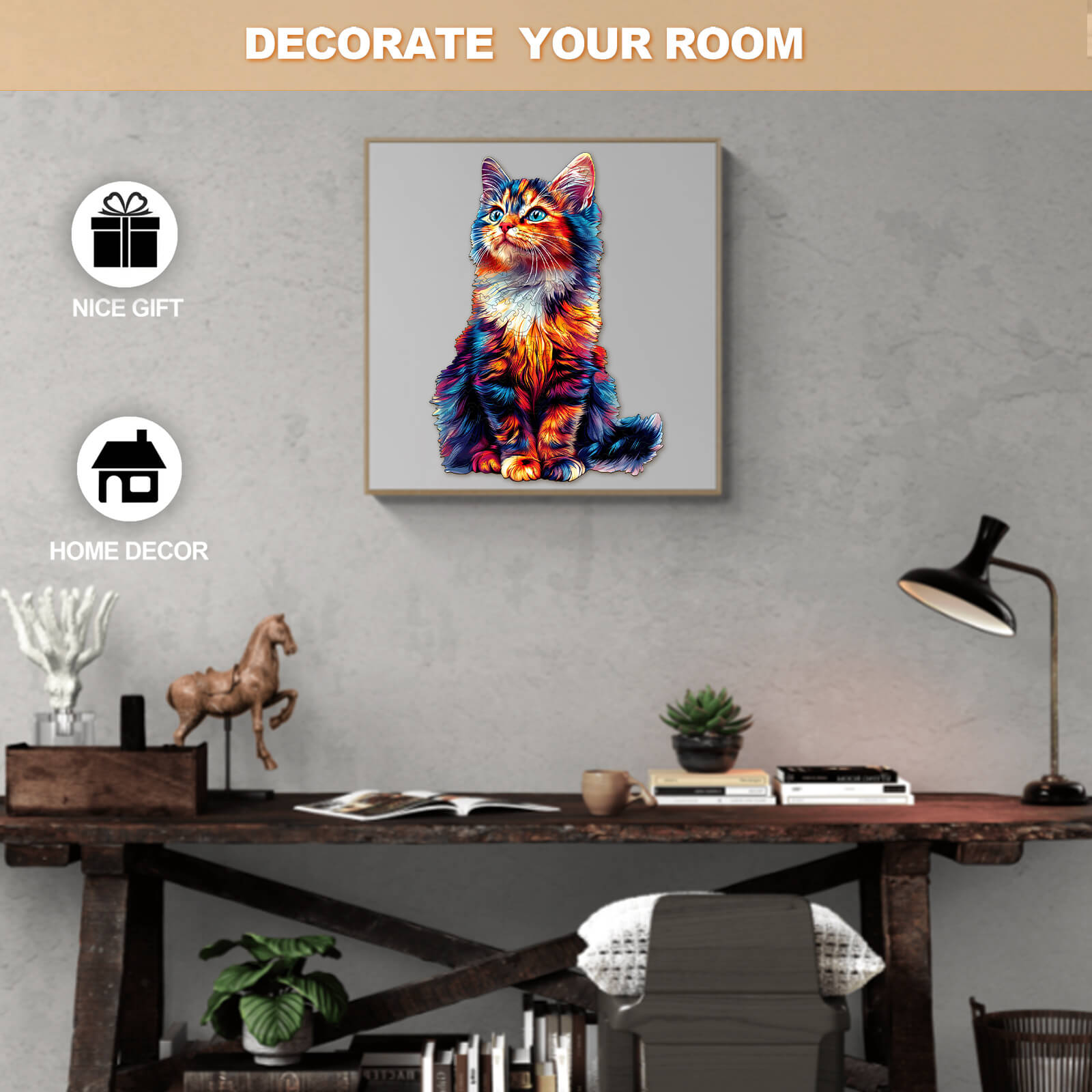 Colorful cat art print for home decor, perfect as a unique gift to enhance your living space.