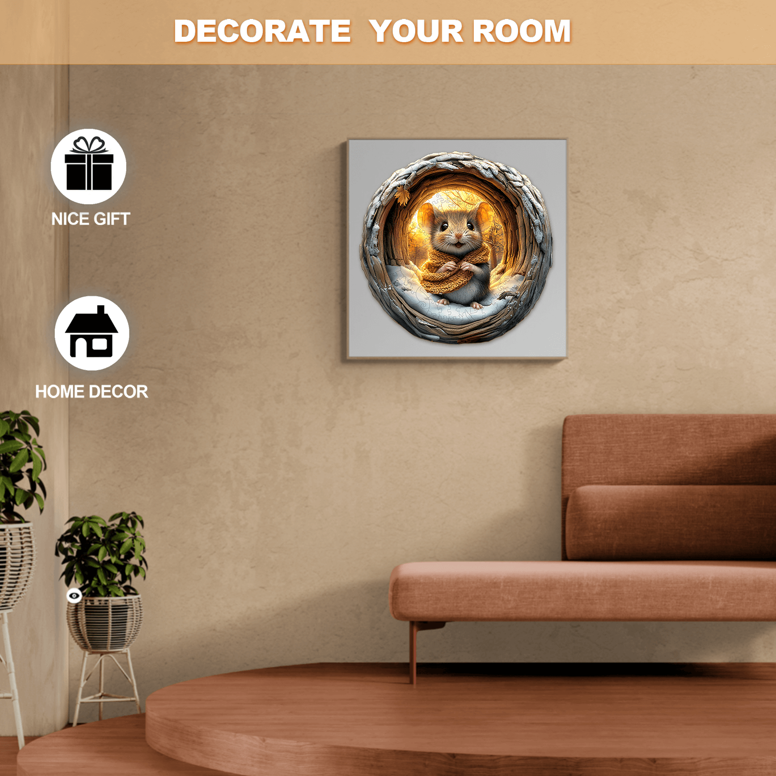 3D Cave Mouse wooden jigsaw puzzle artwork accentuating home decor and making a unique gift option.