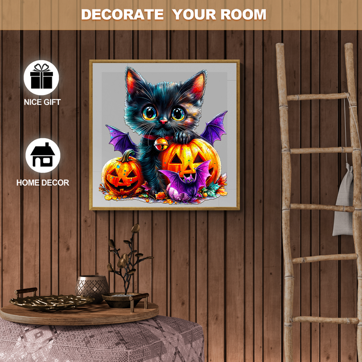 Pumpkin and Cat Wooden Jigsaw Puzzle