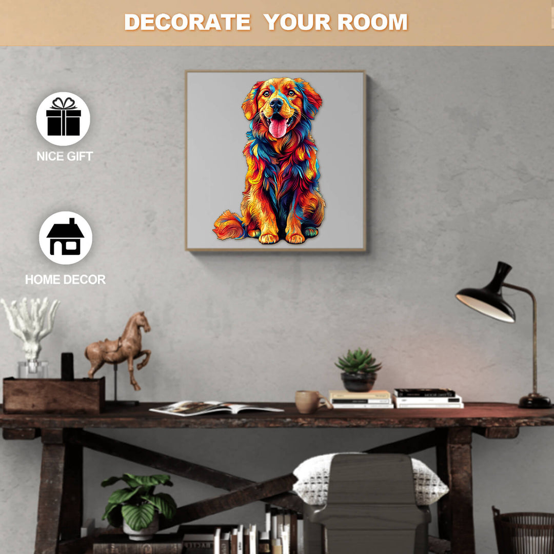 Colorful Golden Retriever Wooden Jigsaw Puzzle