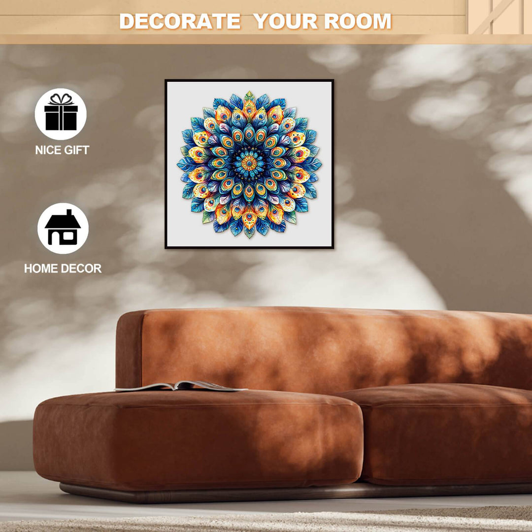 Peacock Feather Mandala Wooden Jigsaw Puzzle