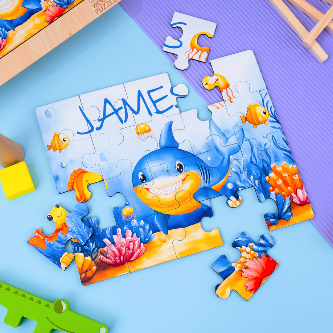 Ocean Friends - Children's Custom Name Wooden Jigsaw Puzzle - By Woodbests