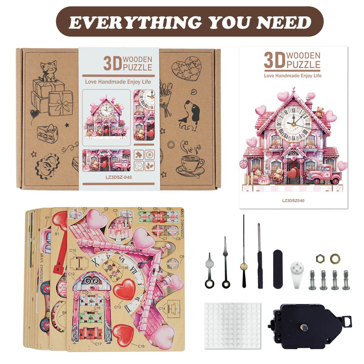 Sweetheart Cottage – DIY Wooden Clock, 3D Puzzle Craft Kit