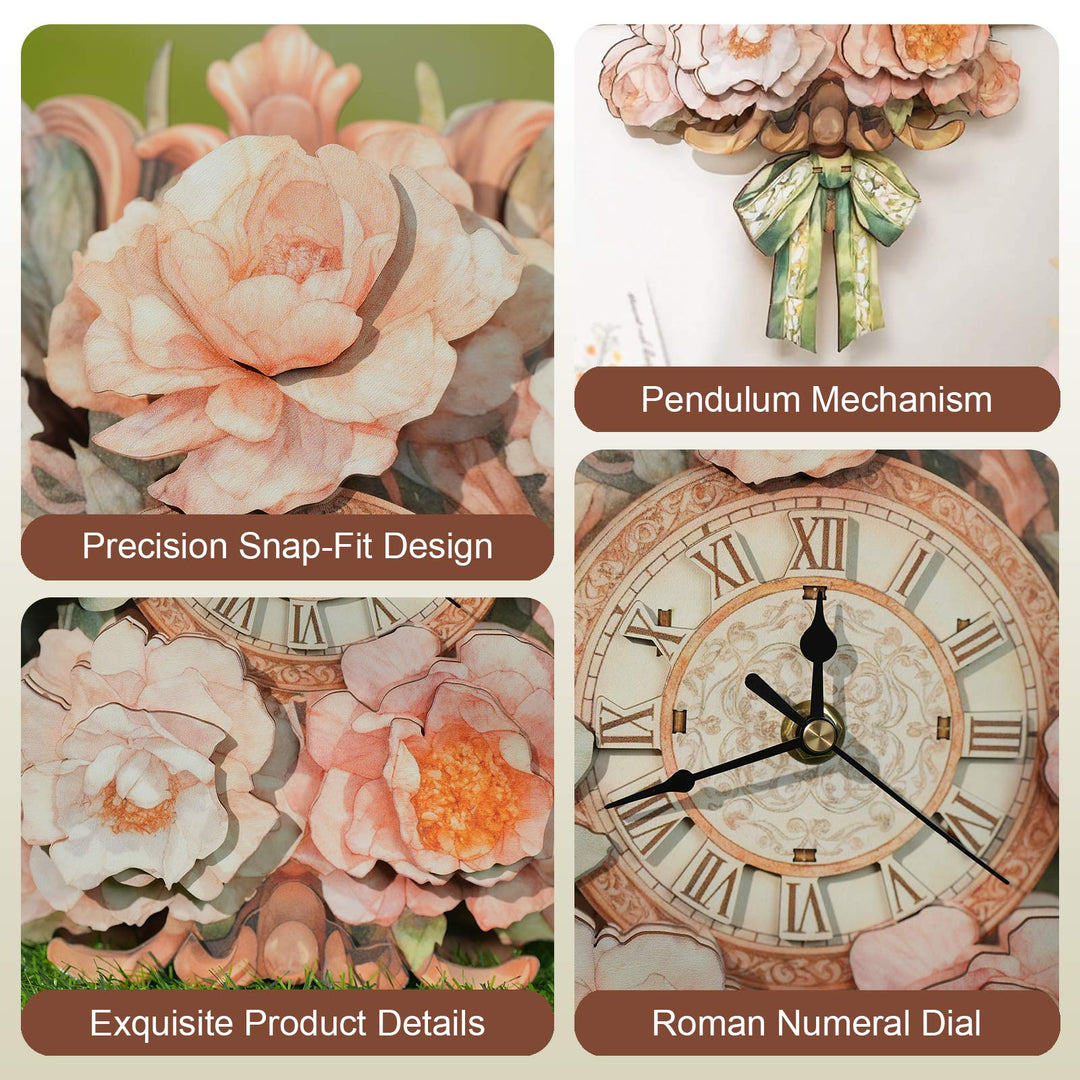 Bouquet– DIY Wooden Clock, 3D Puzzle Craft Kit