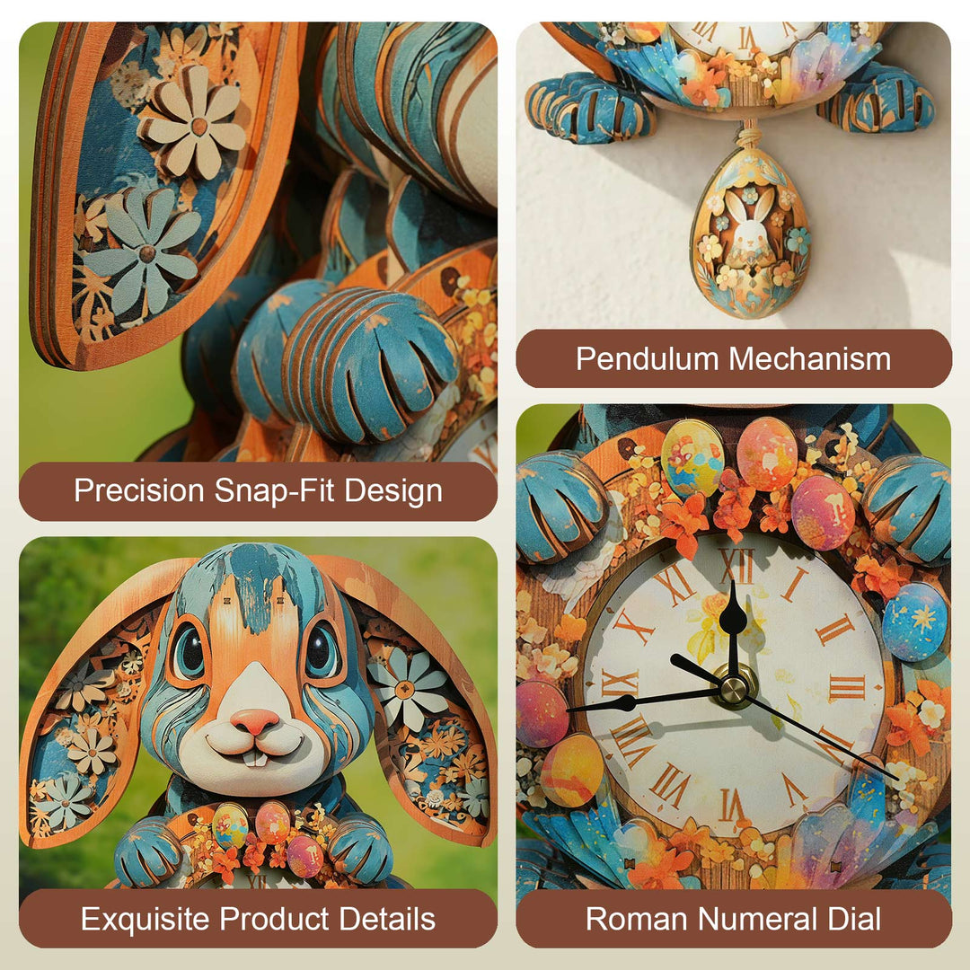 Rabbit– DIY Wooden Clock, 3D Puzzle Craft Kit