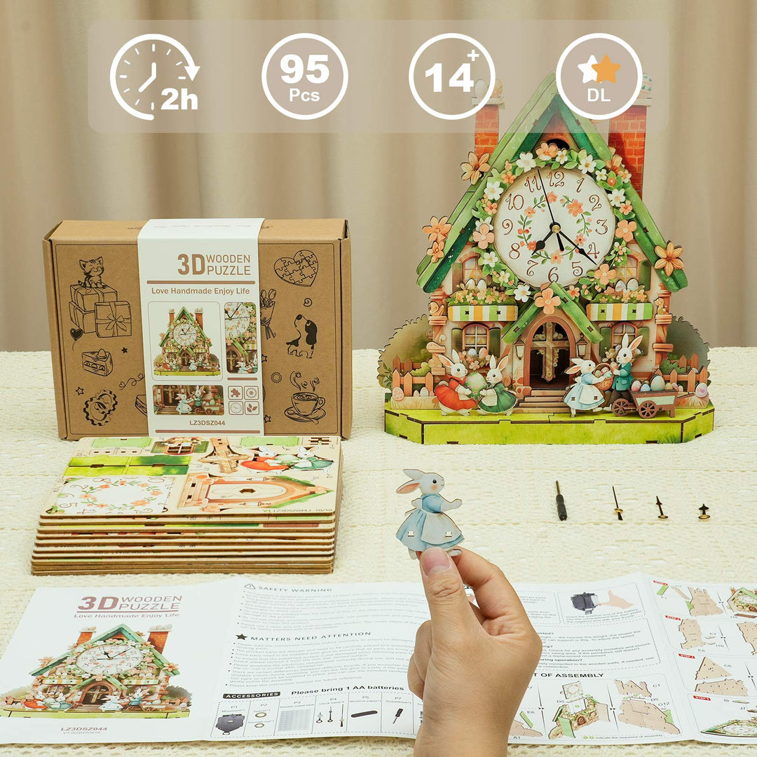Easter Egg Hut– DIY Wooden Clock, 3D Puzzle Craft Kit