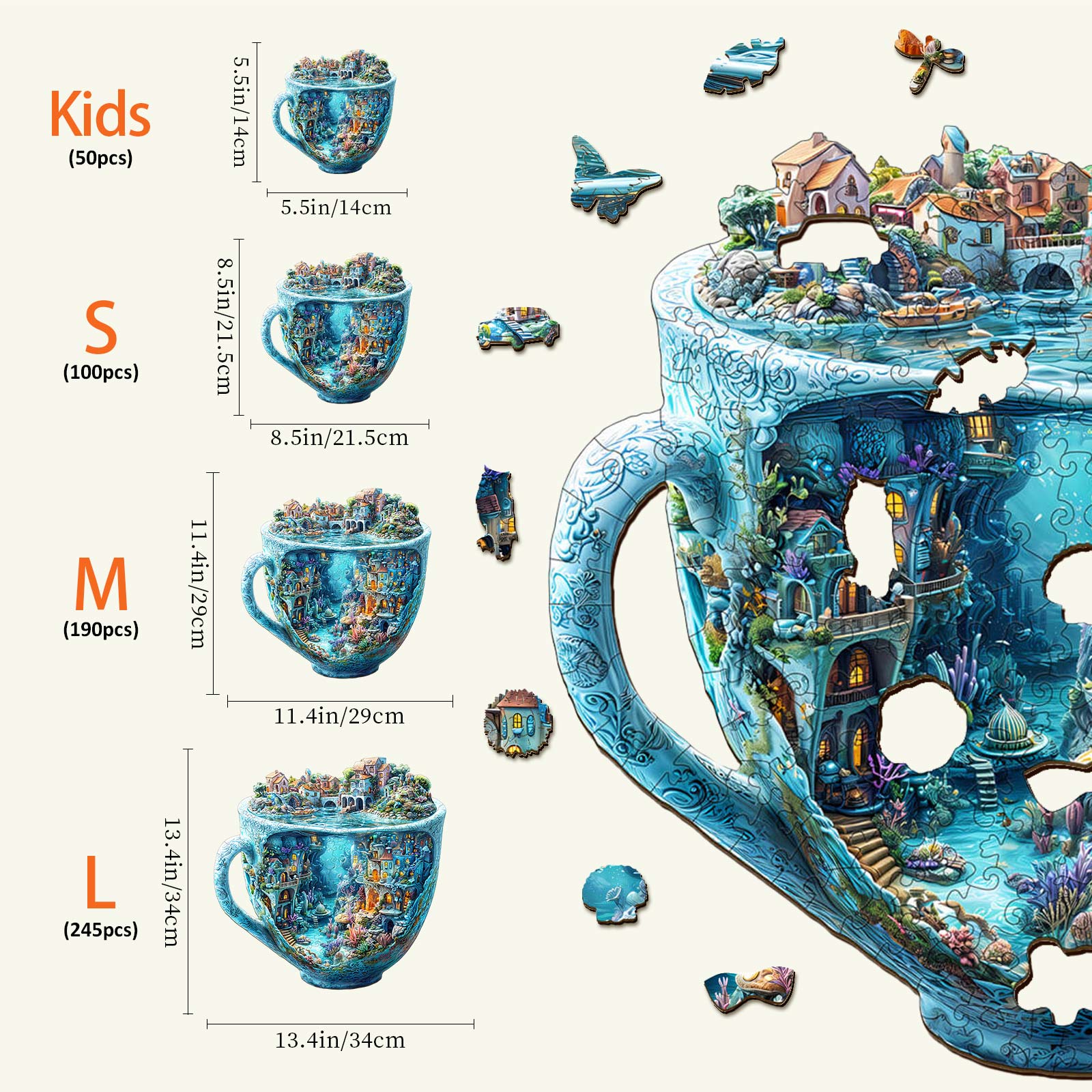 Puzzle en bois 3D Océan en forme de tasse